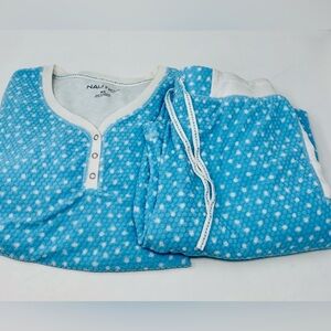 Women’s Nautica Blue and White Pajama Set with Polka Dot Pattern Size Medium
